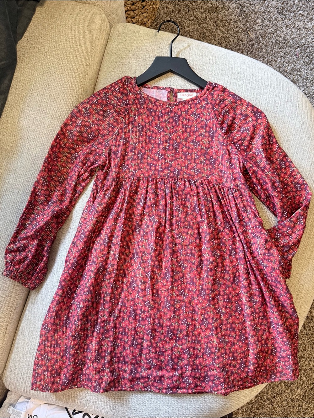 Cat & Jack Red Floral Long-Sleeve Girls' Holiday Dress